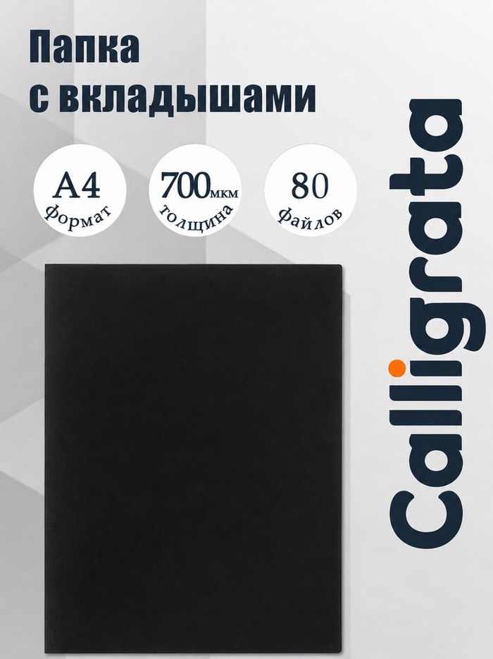 Папка с 80 вкладышами А4, 700 мкм, Calligrata, текстура «песок», чёрная - Фото 1