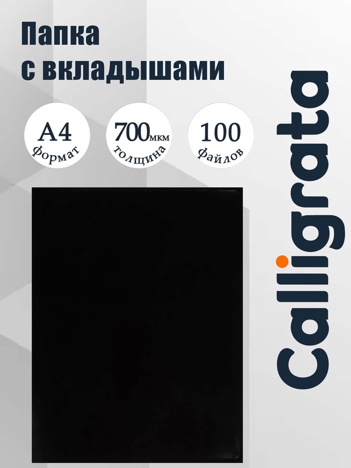 Папка с 100 вкладышами А4, 700 мкм, Calligrata, текстура «песок», чёрная - Фото 1