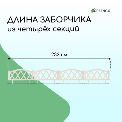 Ограждение декоративное, 35×232 см, 4 секции, пластик, белое, MODERN, Greengo
