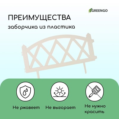 Ограждение декоративное, 35×232 см, 4 секции, пластик, белое, MODERN, Greengo