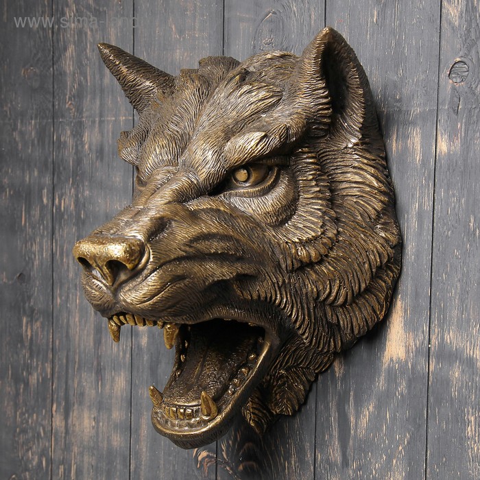 Подвесной декор "Голова Волка" бронза, 30см - Фото 1