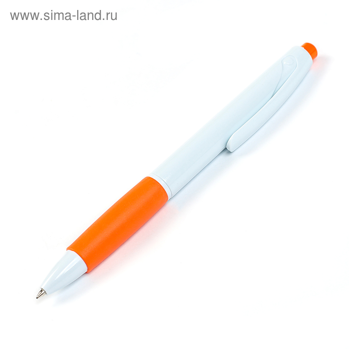 Ручка шариковая, автоматическая, корпус белый с оранжевым резиновым держателем, стержень синий - Фото 1