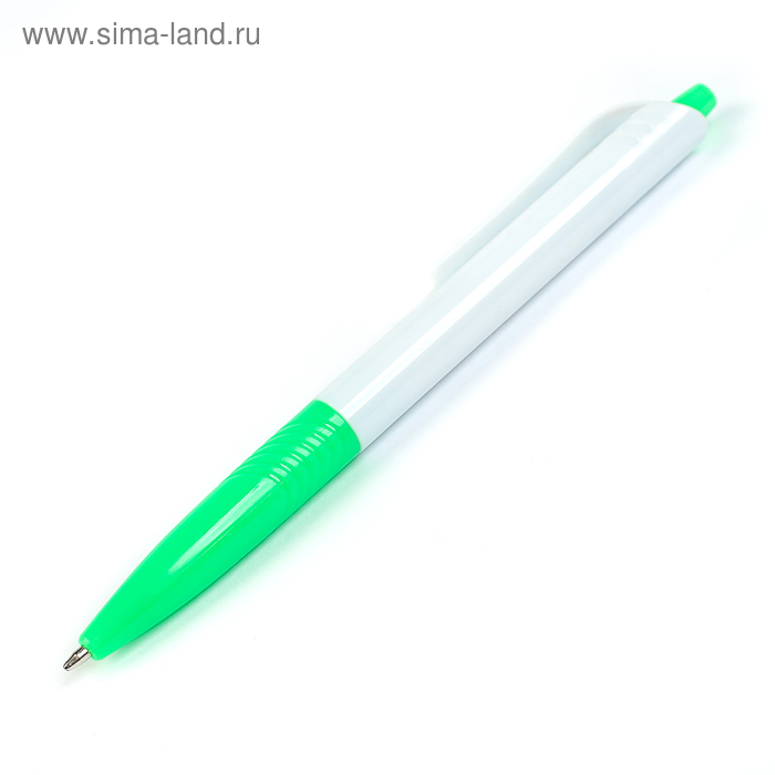 Ручка шариковая, автоматическая, корпус белый с зелёным держателем,стержень синий 0.5 мм - Фото 1