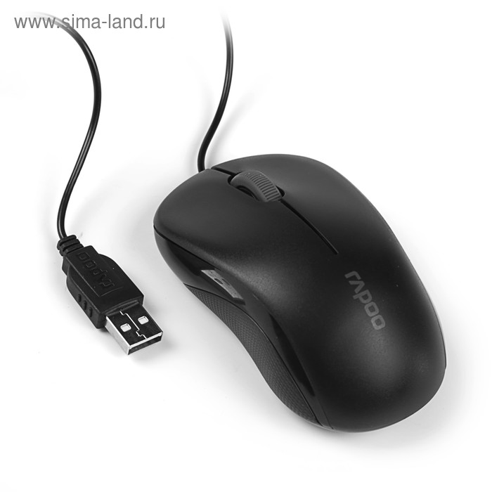 Мышь Rapoo N1130, проводная, оптическая, 1000 dpi, 3 кнопки, USB, черная - Фото 1