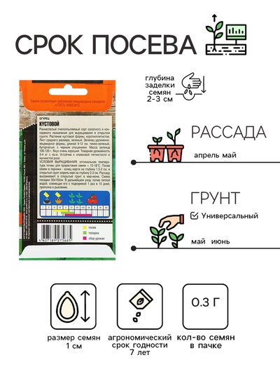 Семена Огурец «Кустовой» раннеспелый, пчелоопыляемый, 0.3 г