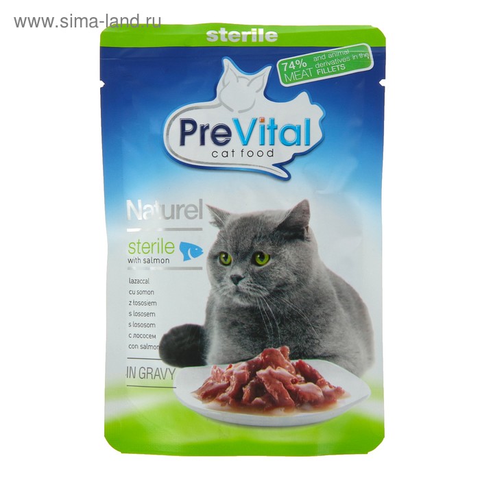 Влажный корм PreVital Naturel для стерилизованных кошек, лосось в соусе, пауч 85 г - Фото 1