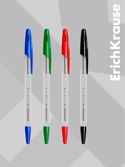 Набор шариковых ручек ErichKrause R=301 Classic Stick, 4 цвета, узел 1 мм, прозрачный корпус