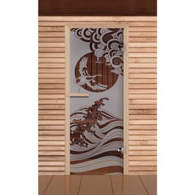 Дверь для бани и сауны "Журавль" сатин, 6мм, УФ-печать, 190х67см, Добропаровъ
