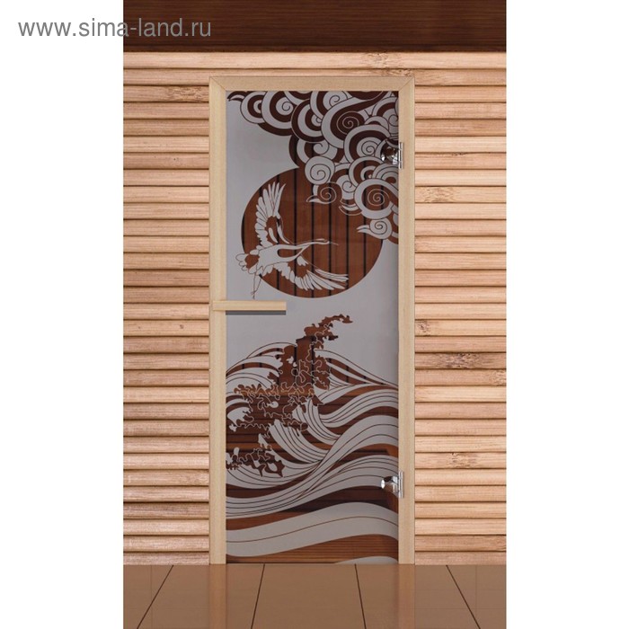 Дверь для бани и сауны "Журавль" сатин, 6мм, УФ-печать, 190х67см, Добропаровъ - Фото 1