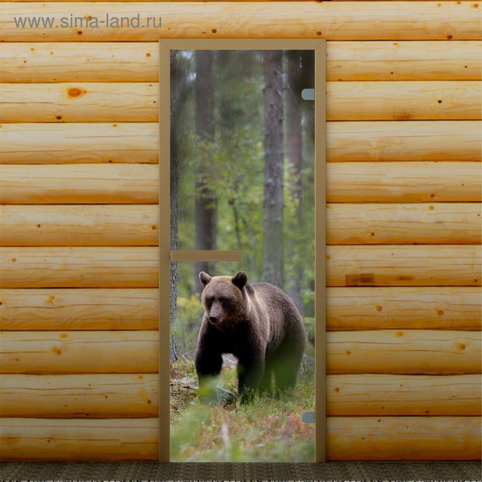 Дверь для бани и сауны "Мишка в лесу", 190 х 67 см, с фотопечатью 6 мм Добропаровъ - Фото 1