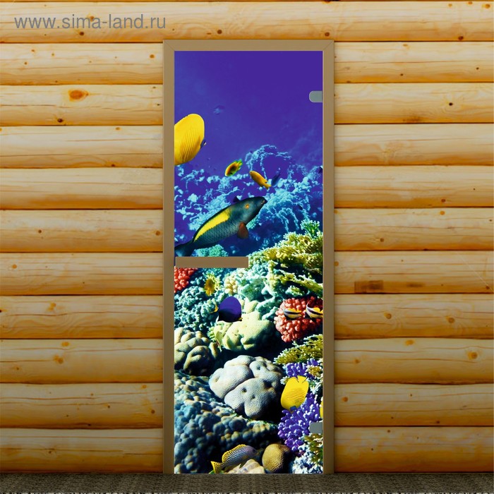 Дверь для бани и сауны "Подводный мир", 190 х 67 см, с фотопечатью 6 мм Добропаровъ - Фото 1