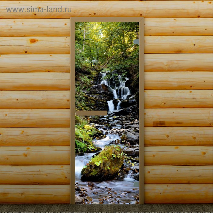 Дверь для бани и сауны "Водопад", 190 х 67 см, с фотопечатью 6 мм Добропаровъ - Фото 1