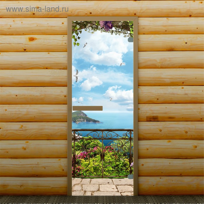 Дверь для бани и сауны "Морской пейзаж", 190 х 67 см, с фотопечатью 6 мм Добропаровъ - Фото 1