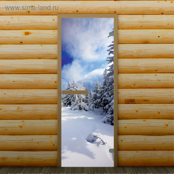 Дверь для бани и сауны "Зимний пейзаж", 190 х 67 см, с фотопечатью 6 мм Добропаровъ - Фото 1