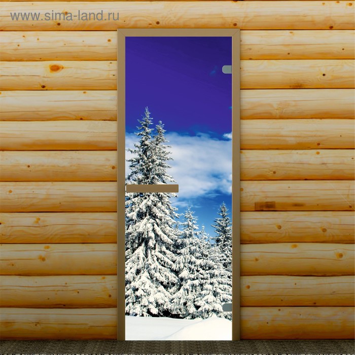 Дверь для бани и сауны "Зимний лес", 190 х 67 см, с фотопечатью 6 мм Добропаровъ - Фото 1