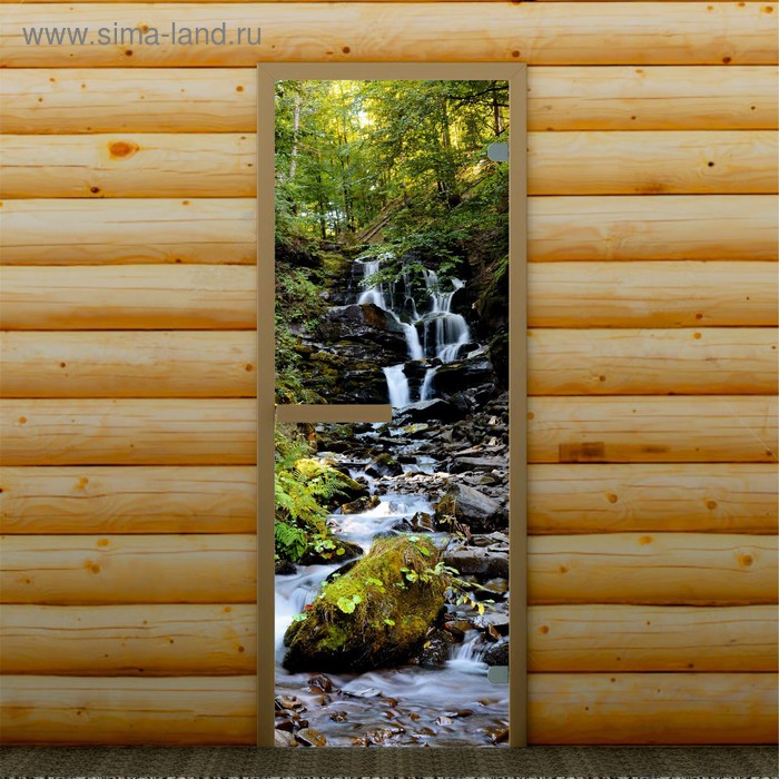 Дверь для бани и сауны "Горный ручей", 190 х 67 см, с фотопечатью 6 мм Добропаровъ - Фото 1