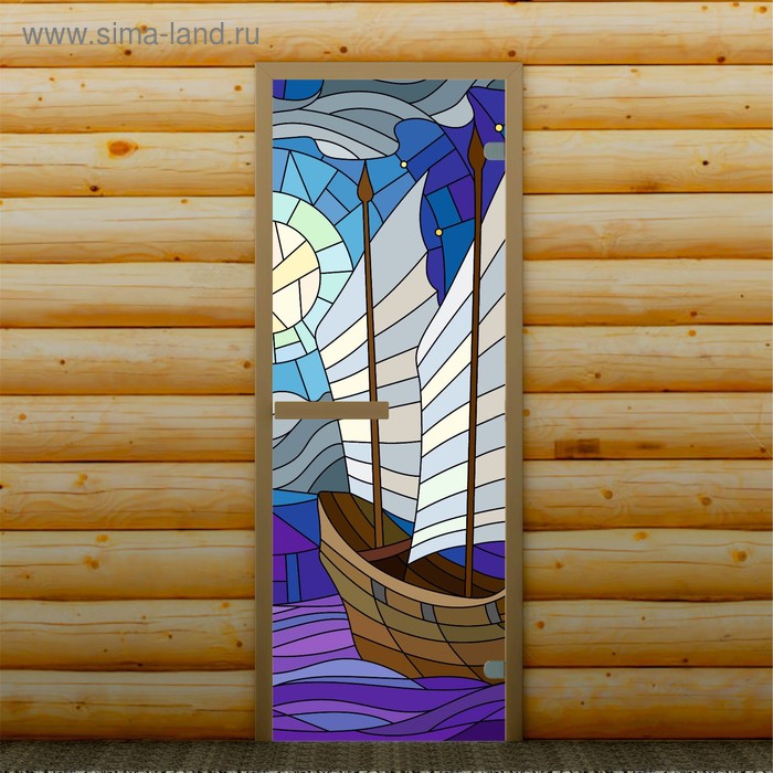 Дверь для бани и сауны "Корабль", 190 х 67 см, с фотопечатью 6 мм Добропаровъ - Фото 1
