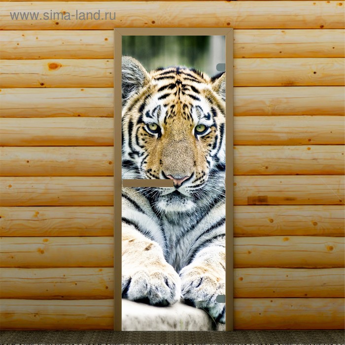 Дверь для бани и сауны "Тигр", 190 х 67 см, с фотопечатью 6 мм Добропаровъ - Фото 1