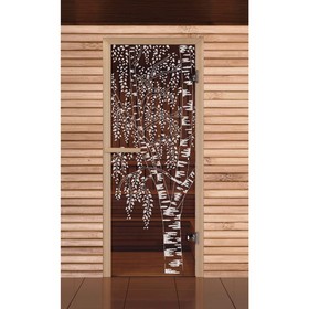 Дверь для бани и сауны 'Березка', бронза, 6мм, УФ-печать, 190х67см, Добропаровъ
