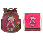 Рюкзак каркасный Hummingbird TK, 37 х 32 х 18 см, мешок, для девочки, «Мишка», коричневый/розовый - Фото 1