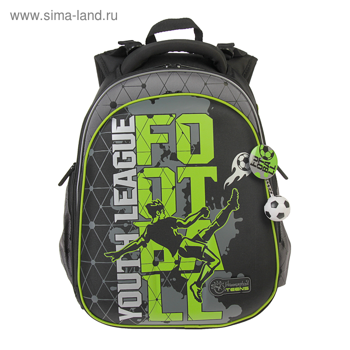 Рюкзак каркасный Hummingbird 39 х 28 х 20, для мальчика «Футбол», серый/зелёный - Фото 1