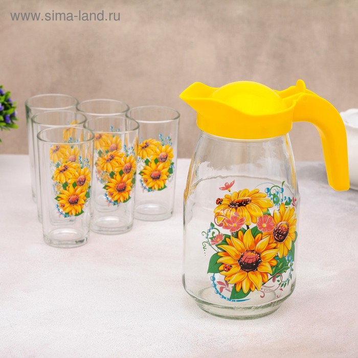 Набор питьевой «Подсолнух», стеклянный, 7 предметов: кувшин 1.5 л, стаканы 250 мл, 6 шт - Фото 1