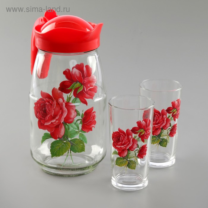 Набор питьевой "Роза", 3 предмета: кувшин 1,5 л, 2 стакана 250 мл - Фото 1