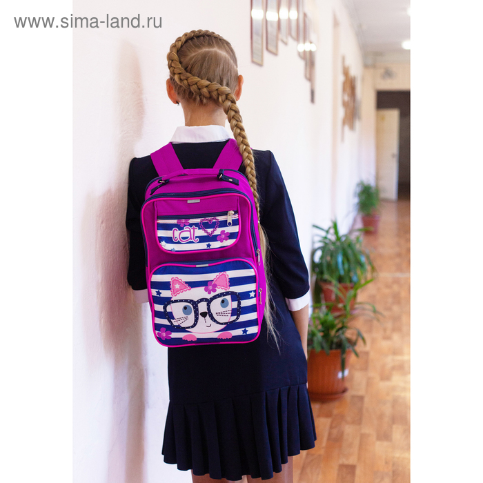Рюкзак школьный, 2 отдела на молниях, 2 наружных кармана, цвет розовый - Фото 1