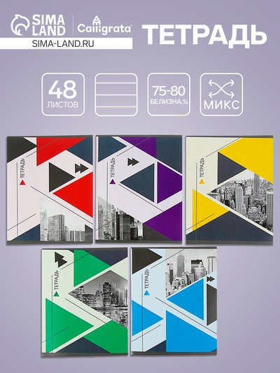 Тетрадь 48 листов в линейку, Calligrata «Мегаполис», серые листы, МИКС