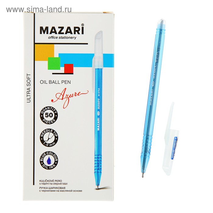 Ручка шариковая Mazari Azure Ultra Soft, 1.0 мм, синяя - Фото 1