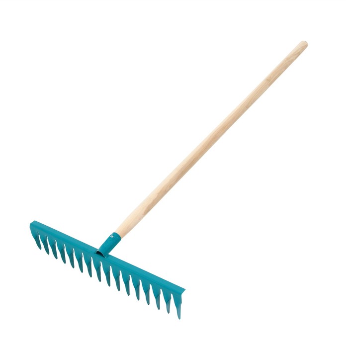 Грабли прямые, повёрнутый зубец, 16 зубцов, металл, деревянный черенок, МИКС - Фото 1