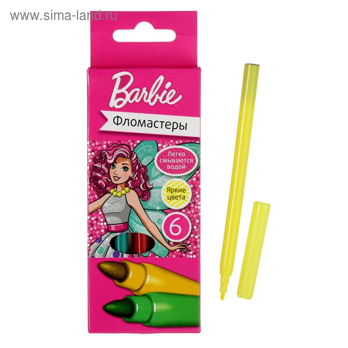 Фломастеры 6 цветов Mattel Barbie - Фото 1