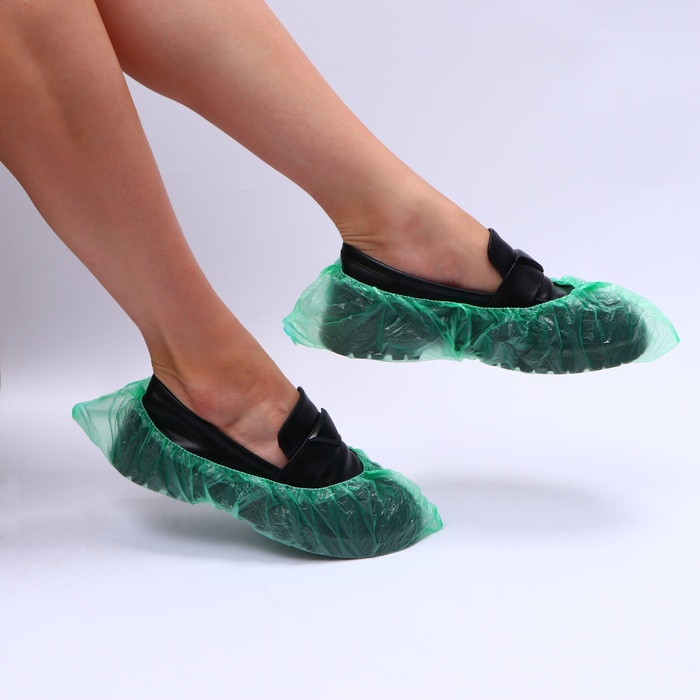 Бахилы зелёные ПНД 400×120 14 мкр 1.5 г 25 пар/уп - Фото 1