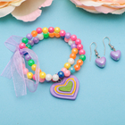 Набор детский "Выбражулька" 2 предмета: серьги, браслет, сердечки радужные - Фото 3