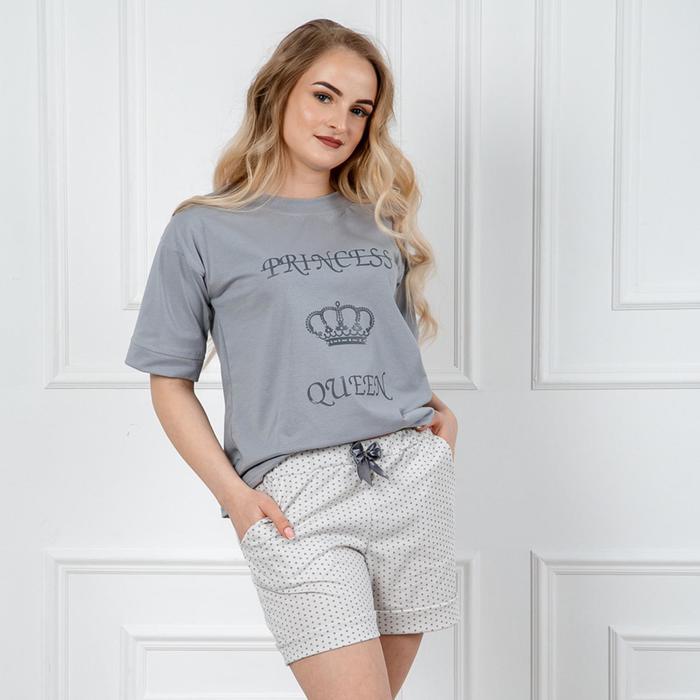 Комплект женский (футболка, шорты) Каролина №2, цвет серый, размер 52 - Фото 1
