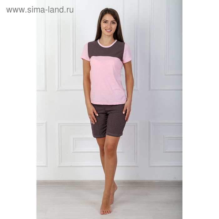 Пижама женская (футболка, шорты) 195 Пелагея цвет розовый, р-р 52 - Фото 1