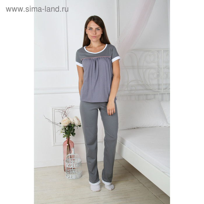 Комплект женский (футболка, брюки) 113 цвет серый, р-р 46 - Фото 1