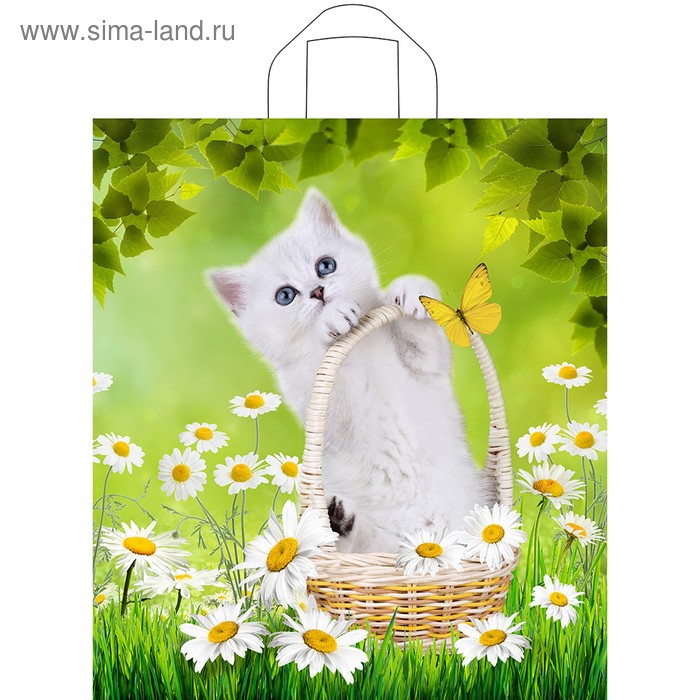 Пакет "Весенний котик", полиэтиленовый с петлевой ручкой, 44 х 40 см, 40 мкм - Фото 1