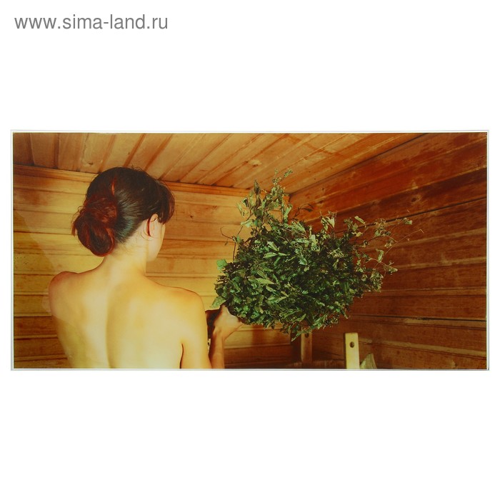 Картина для бани «Девушка с веником», 25х50 см - Фото 1
