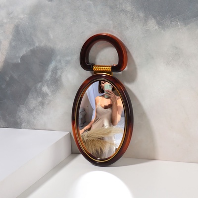 Зеркало настольное - подвесное «Овал», двустороннее, с увеличением х2, зеркальная поверхность 8×12 см, цвет «янтарный»
