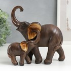 Сувенир полистоун "Слон африканский коричневый со слонёнком" золотые ушки 17,5х17,5х8 см - фото 8655206