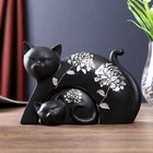 Сувенир полистоун "Чёрная кошка с котёнком" серебряный цветок (набор 2 шт) 13х19,5х7,5 см - Фото 1