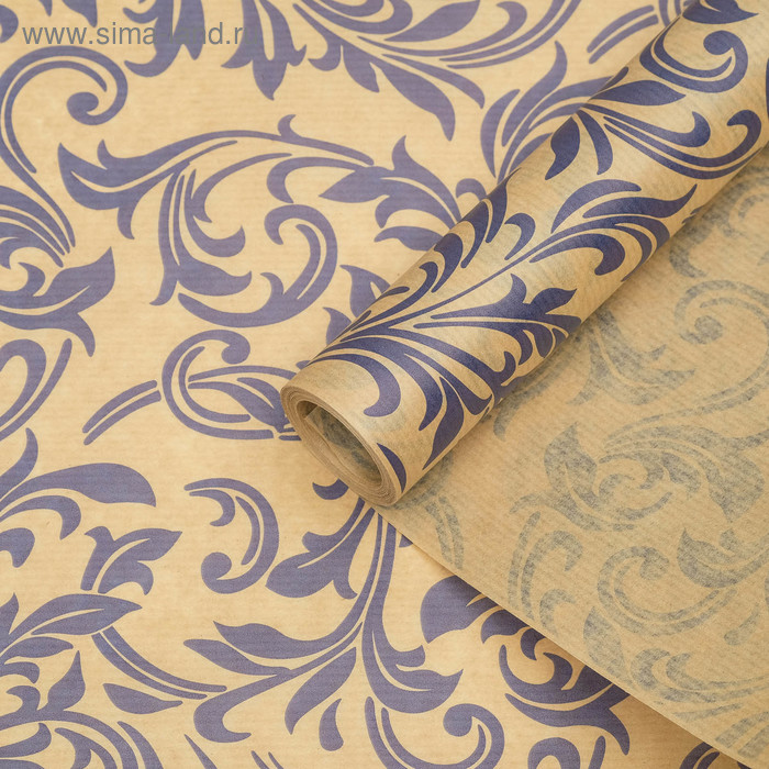 Бумага упаковочная крафт "Ветки синие", 0,6 х 10 м, 40 г/м² - Фото 1