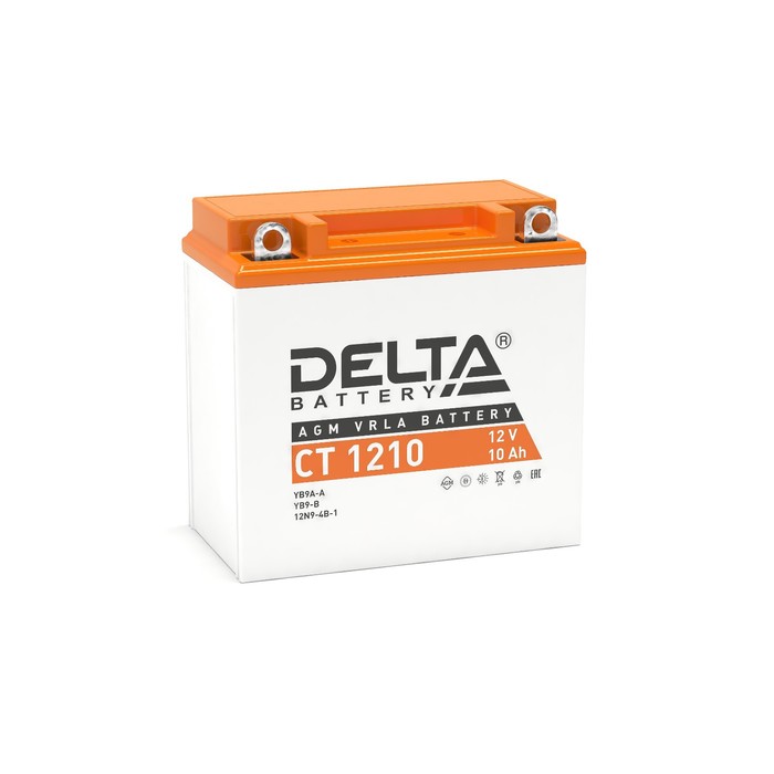 Аккумуляторная батарея Delta СТ1210 (YB9A-A, 12N9-4B-1, YB9-B) 12 В, 10 Ач прямая (+ -) - Фото 1