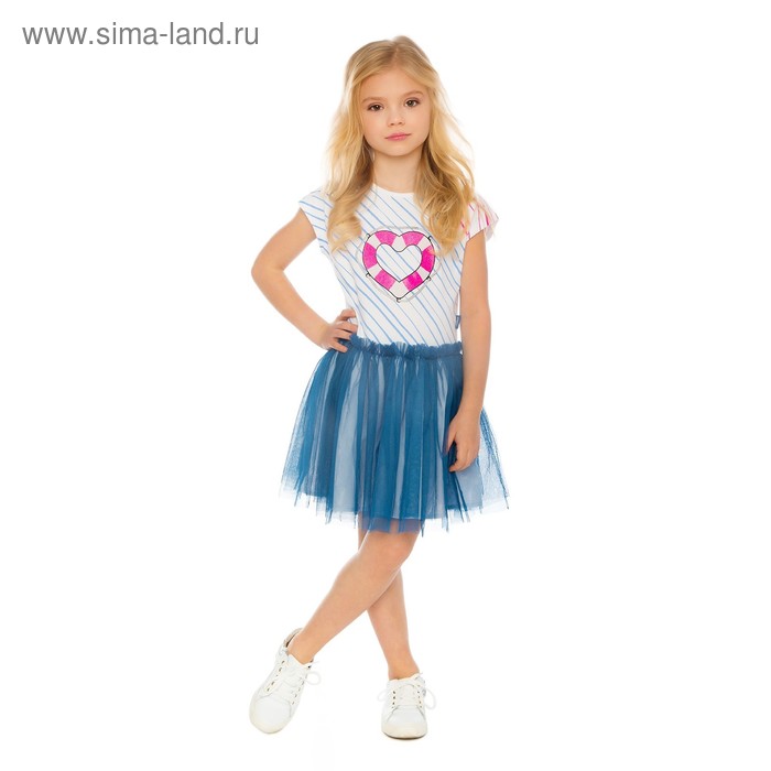 Платье для девочки, рост 110 см, цвет белый/синий - Фото 1