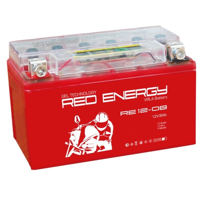 Аккумуляторная батарея Red Energy RE 12-08(YT7B-BS, YT7B-4, YT9B-BS)12V, 8 Ач прямая(+-) - Фото 1