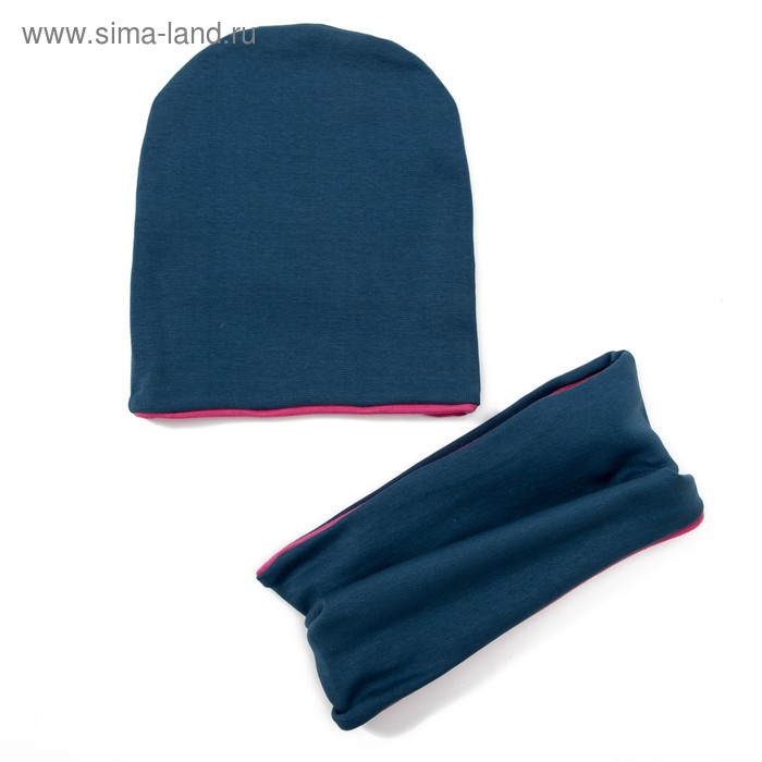 Комплект детский шапка+снуд "Колпак", размер 40-45 см, цвет джинс/розовый КД-22-4-1/0 - Фото 1