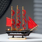 Корабль сувенирный средний «Флора», борта чёрные с белой полосой, паруса алые, 32х6,5х31 см - Фото 2