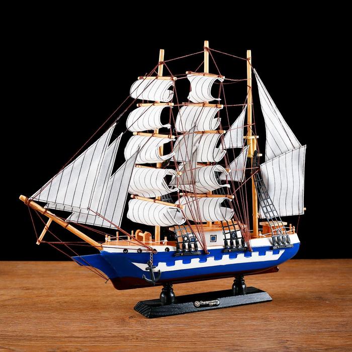 Корабль сувенирный средний «Корсика», борта синие с белой полосой, паруса белые, 43х8,5х37 см - фото 1896488201