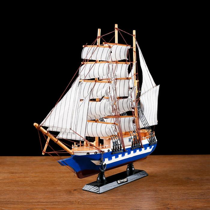 Корабль сувенирный средний «Корсика», борта синие с белой полосой, паруса белые, 43х8,5х37 см - фото 1896488202